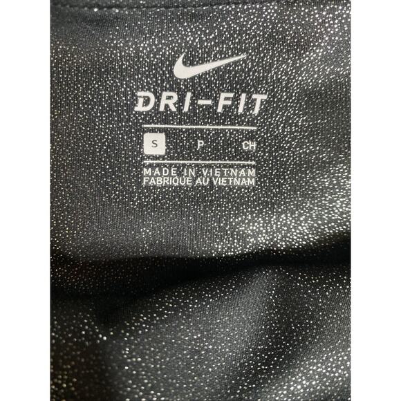 Nike Pants Womens Sz Small Black Silver Shimmer Athleisure Running Gym Leggings - Picture 4 of 10